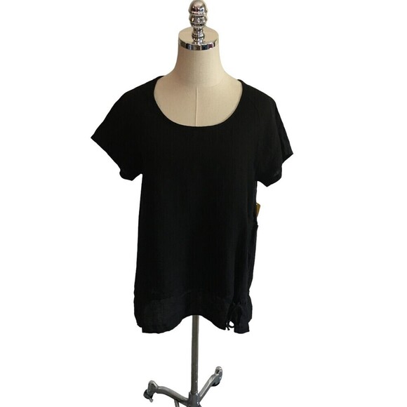 Russ Berens Tops - Russ Berens Top Women's Size Small Black Raglan Short Sleeves Linen